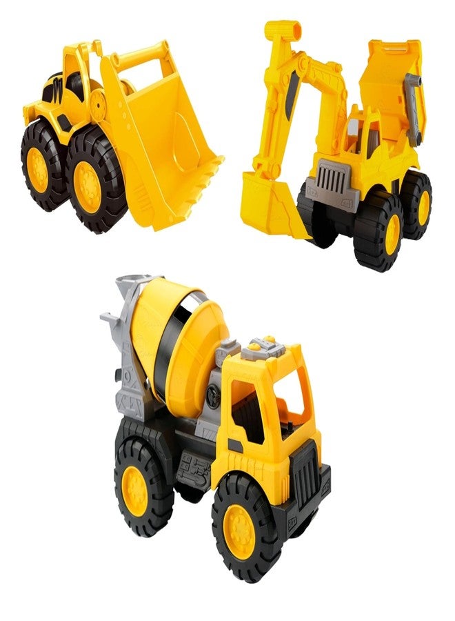 Globular Dig Dump Dumper Cement Mixture Vehicle Construction Engineering Truck Toy for Kids, Unbreakable Push and Go Truck for Kids Pull Back Pack of 3 - Image 1